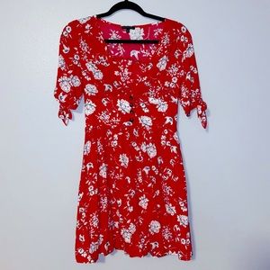 red floral dress